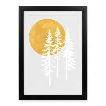 Sonnenbeschienene Kiefern Silhouette - Gerahmtes Poster (27 × 37 cm) - Schwarz - Vorne