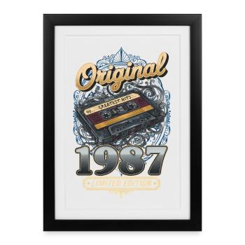 38ème Anniversaire Vintage 1987 Cassette Homme Femme - Affiche encadrée (27 × 37 cm) - noir - Devant
