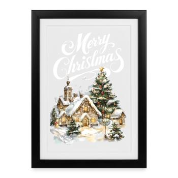 Winter Village Christmas Dream Scene - Framed poster (27 × 37 cm) - black - Front