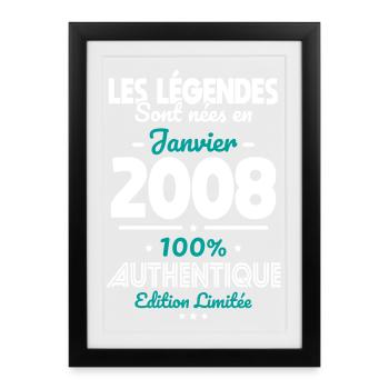 18th birthday - Legends born January 2008 - Framed poster (27 × 37 cm) - black - Front