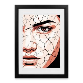 Abstract Face Portrait Cracked Surreal Desert - Framed poster (27 × 37 cm) - black - Front