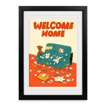 Illustration de chiens coquins mignons - Affiche encadrée (27 × 37 cm) - noir - Devant