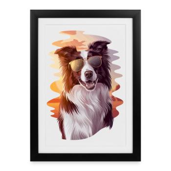 Cool border collie avant le coucher du soleil avec - Affiche encadrée (27 × 37 cm) - noir - Devant