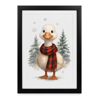Noël d’hiver avec un canard mignon - Affiche encadrée (27 × 37 cm) - noir - Devant
