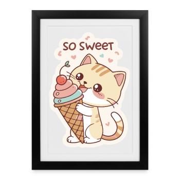 Gourmet cat and pastel cone - Framed poster (27 × 37 cm) - black - Front