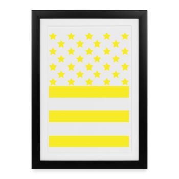 Yellow stars on black striped background - Framed poster (27 × 37 cm) - black - Front