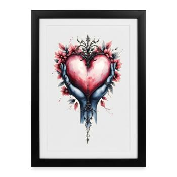 Blue hands hold ornate heart - Framed poster (27 × 37 cm) - black - Front