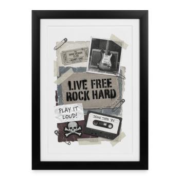 Live Free Rock Hard - Vintage Rock Music - Framed poster (27 × 37 cm) - black - Front