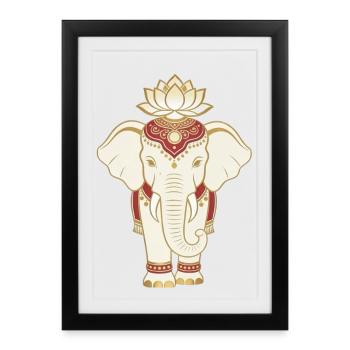 Goldener Mandala-Elefant und Lotus - Gerahmtes Poster (27 × 37 cm) - Schwarz - Vorne