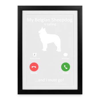 Belgian Sheepdog Is Calling Phone Screen Art Dog - Framed poster (27 × 37 cm) - black - Front