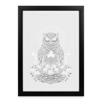 Hibou Imbolc avec Trisquelette et Perce-neige - Affiche encadrée (27 × 37 cm) - noir - Devant