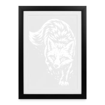 Renard tribal – Motif animal de la forêt sauvage - Affiche encadrée (27 × 37 cm) - noir - Devant