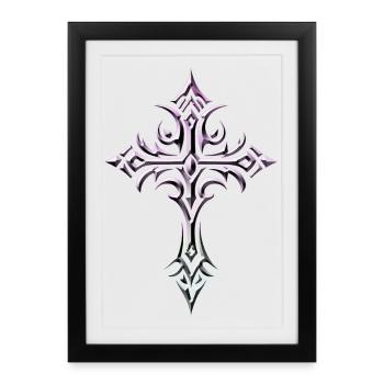 Crimson Lilac Ornate Cross - Framed poster (27 × 37 cm) - black - Front