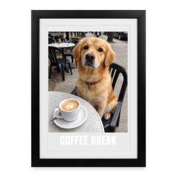 Coffee Break Golden Retriever Cafe Meme Funny Dog - Gerahmtes Poster (27 × 37 cm) - Schwarz - Vorne