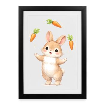 Un lapin mignon jongle avec les carottes - Affiche encadrée (27 × 37 cm) - noir - Devant