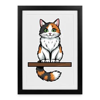 Süßes Calico-Katzensitz Vintage-Porträt - Gerahmtes Poster (27 × 37 cm) - Schwarz - Vorne