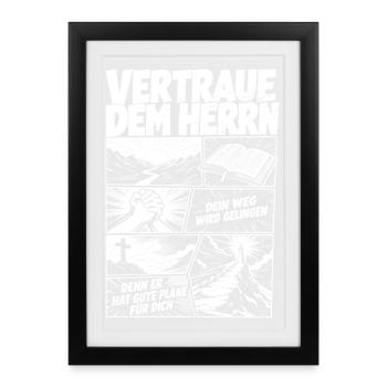Vertraue dem Herrn christlicher Spruch - Gerahmtes Poster (27 × 37 cm) - Schwarz - Vorne