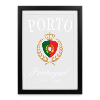 Porto Portugal Wappen Krone – Reise Souvenir - Gerahmtes Poster (27 × 37 cm) - Schwarz - Vorne