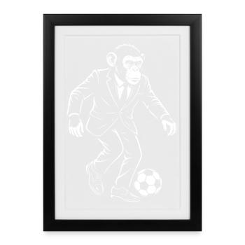 Singe Élégant joue au football - Affiche encadrée (27 × 37 cm) - noir - Devant