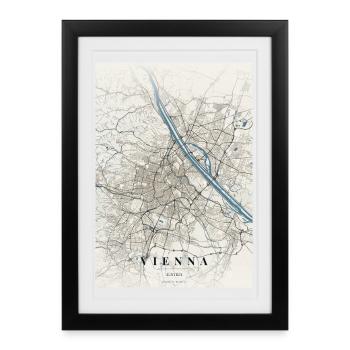 Karte von Wien: Straßen und Blauer Fluss - Gerahmtes Poster (27 × 37 cm) - Schwarz - Vorne