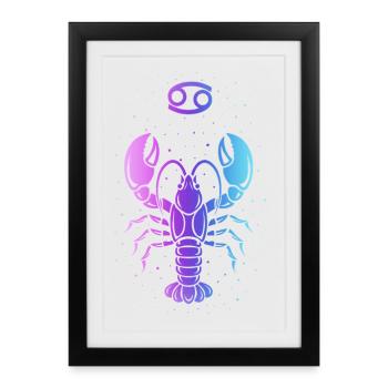 Kristallkrebs mit Sternmotiv - Gerahmtes Poster (27 × 37 cm) - Schwarz - Vorne