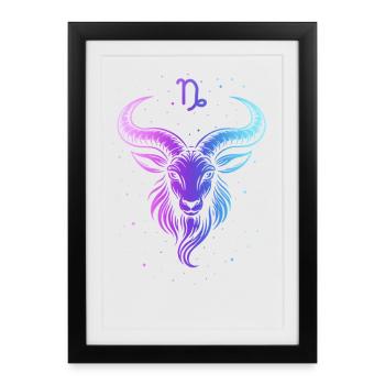 Chèvre colorée avec motif d’étoiles - Affiche encadrée (27 × 37 cm) - noir - Devant