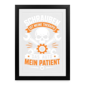 Schrauben ist meine Therapie Autoschrauber - Gerahmtes Poster (27 × 37 cm) - Schwarz - Vorne