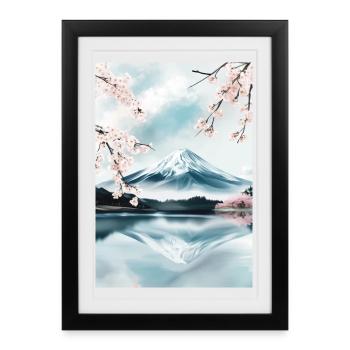 Mount Fuji and cherry blossoms - Framed poster (27 × 37 cm) - black - Front