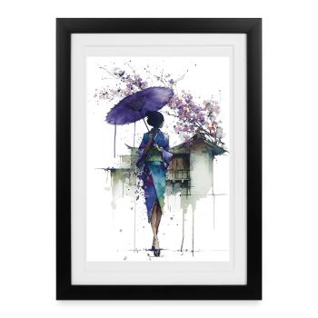 Urban Kimono Under Umbrella - Framed poster (27 × 37 cm) - black - Front