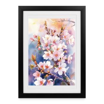 Watercolor pastel cherry blossoms - Framed poster (27 × 37 cm) - black - Front
