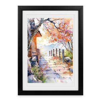 Blumenpfad in Aquarell - Gerahmtes Poster (27 × 37 cm) - Schwarz - Vorne