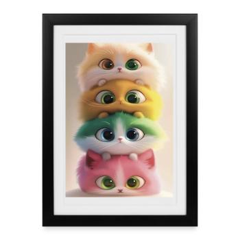 Stacked Rainbow Plush Cats - Framed poster (27 × 37 cm) - black - Front