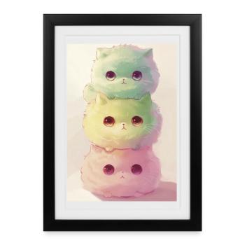 Chat pastel en pile arc en ciel - Affiche encadrée (27 × 37 cm) - noir - Devant