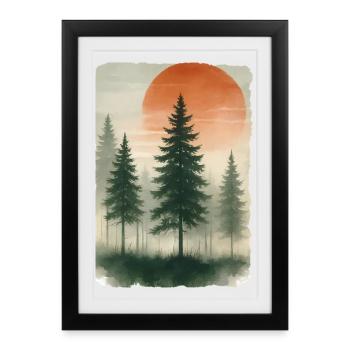 Aquarelle vintage de coucher de cheval forestier - Affiche encadrée (27 × 37 cm) - noir - Devant