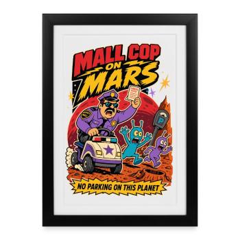 Mall Cop on Mars – Alien Parking Humor - Framed poster (27 × 37 cm) - black - Front