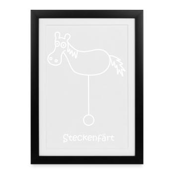 Steckenfärt, cheval de bataille, cheval sur roues - Affiche encadrée (27 × 37 cm) - noir - Devant