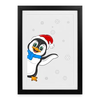 Pingouin neige avec voeux de Noël - Noël pingouin - Affiche encadrée (27 × 37 cm) - noir - Devant