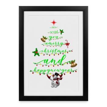 Scénario : Sapin de Noël avec bonhomme de neige - Affiche encadrée (27 × 37 cm) - noir - Devant