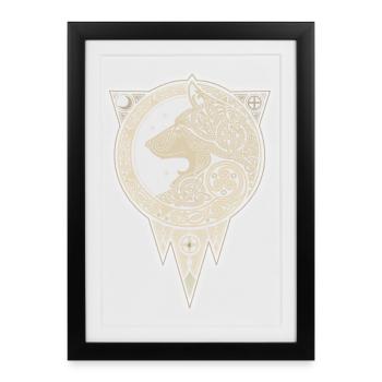 Cheval Celtique Doré sur Fond Noir - Affiche encadrée (27 × 37 cm) - noir - Devant