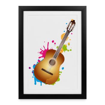 beaux graffitis de guitares acoustiques colorées - Affiche encadrée (27 × 37 cm) - noir - Devant