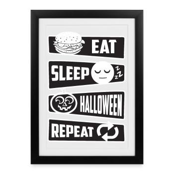 Manger, dormir, Halloween, répéter - Affiche encadrée (27 × 37 cm) - noir - Devant