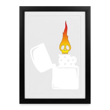 crâne enflammé et briquet blanc - Affiche encadrée (27 × 37 cm) - noir - Devant