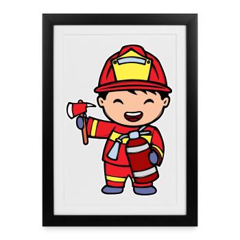 Casque d’extincteur volontaire des pompiers - Affiche encadrée (27 × 37 cm) - noir - Devant