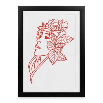 La dame et la rose (rouge) - Affiche encadrée (27 × 37 cm) - noir - Devant
