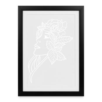 La dame et la rose (blanc) - Affiche encadrée (27 × 37 cm) - noir - Devant