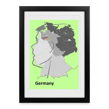 Map of Germany with gradient and flags - Framed poster (27 × 37 cm) - black - Front