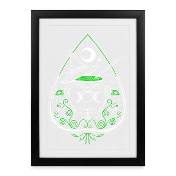 Sorcière Verte Planchette Chaudron Chapeau de Sorcière - Affiche encadrée (27 × 37 cm) - noir - Devant