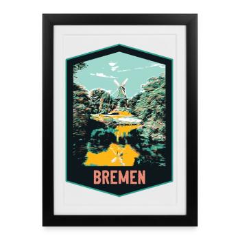 Bremen, Germany, Old Windmill Illustration - Framed poster (27 × 37 cm) - black - Front