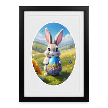 Lapin de Pâques avec oeuf, ovale - Affiche encadrée (27 × 37 cm) - noir - Devant