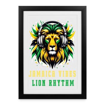 Design reggae avec un lion jamaïcain - Affiche encadrée (27 × 37 cm) - noir - Devant